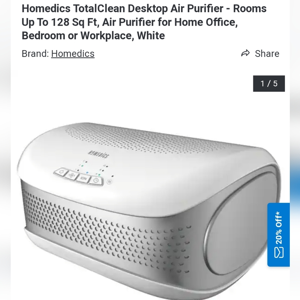 Homedics air purifier white